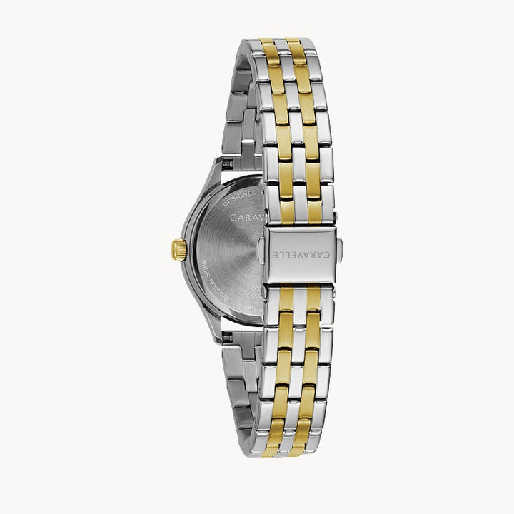 Caravelle Dress women's two-tone stainless steel bracelet dress watch 45M112 detail view