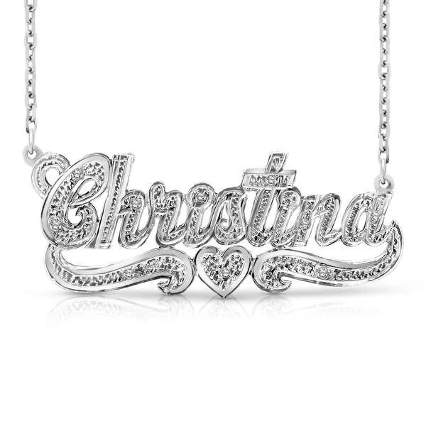 14 Karat Diamond Cut 3D Name Necklace with One Heart