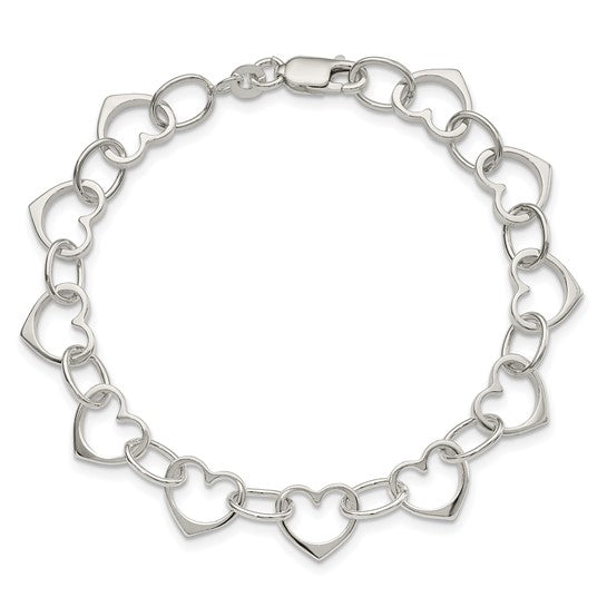 Sterling Silver Interlocking Hearts 7 inch Bracelet