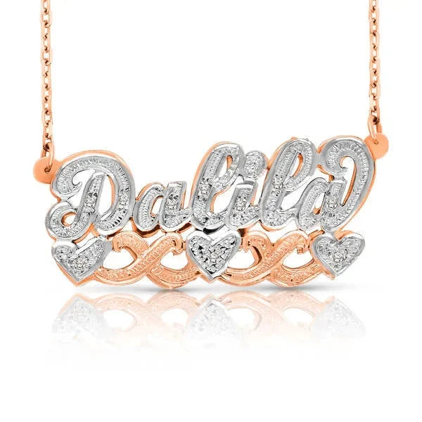 14 Karat 3D Name Necklace with Three Intertwined Heart