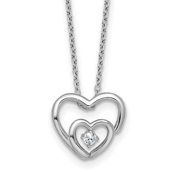 Sterling Silver Double Heart Necklace with Cubic Zirconia