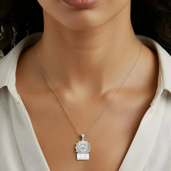 Sterling Silver Personalized Police Detective Badge Charm Pendant with Number