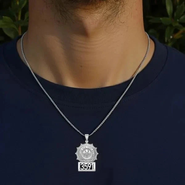 Personalized Police Detective Badge Charm Pendant with Number