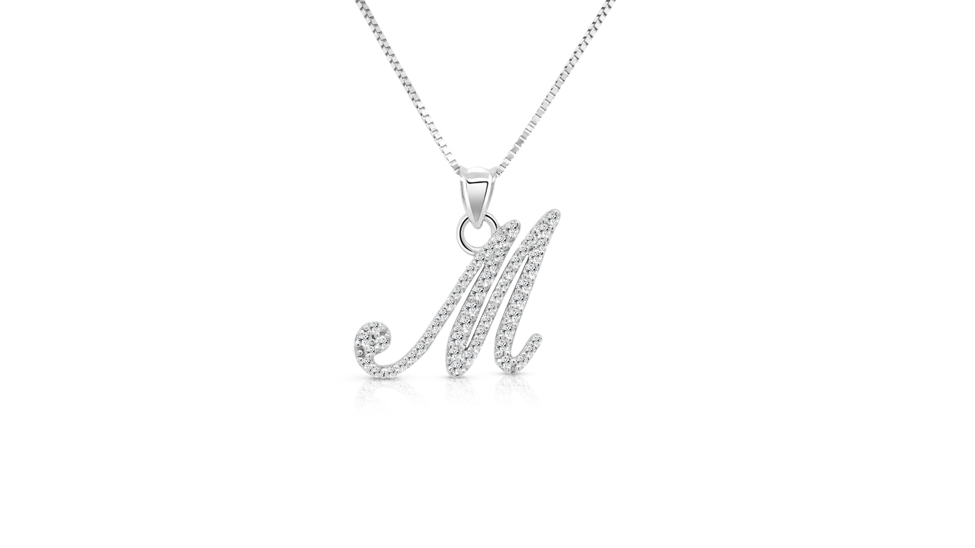 A image showing the final presentation of the Diamond Initial Pendant in 14 Karat White Gold