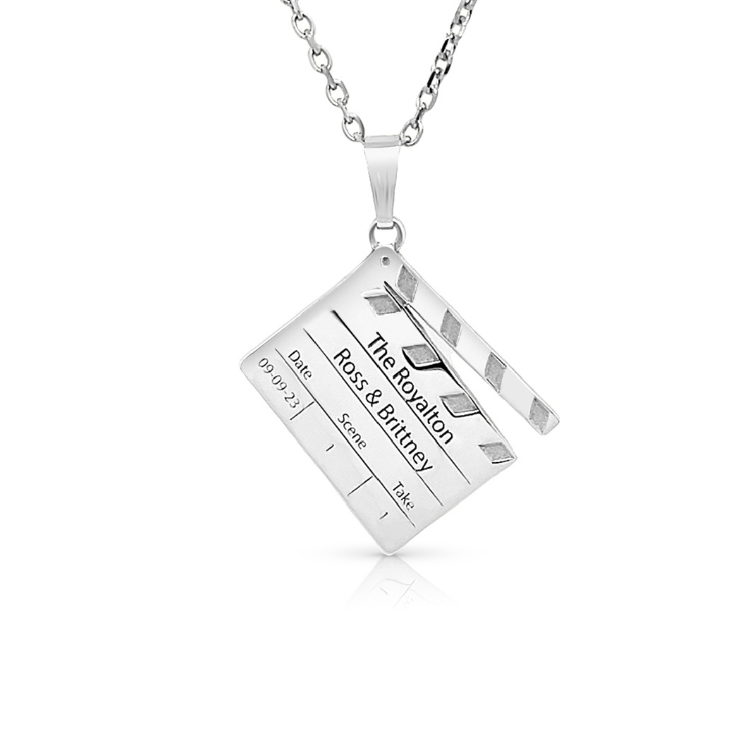 14 karat white gold director's clapperboard pendant custom jewelry mobile banner — AJ's Jewelry Ridgewood Queens NY