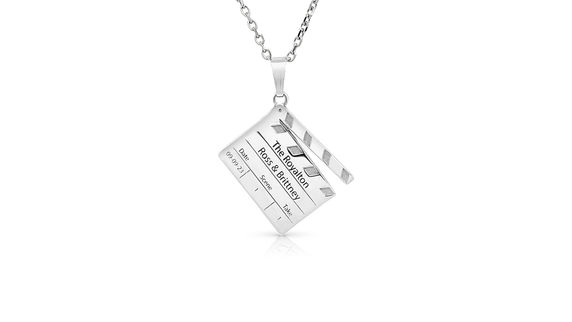 14 karat white gold director's clapperboard pendant custom jewelry banner — AJ's Jewelry Ridgewood Queens NY