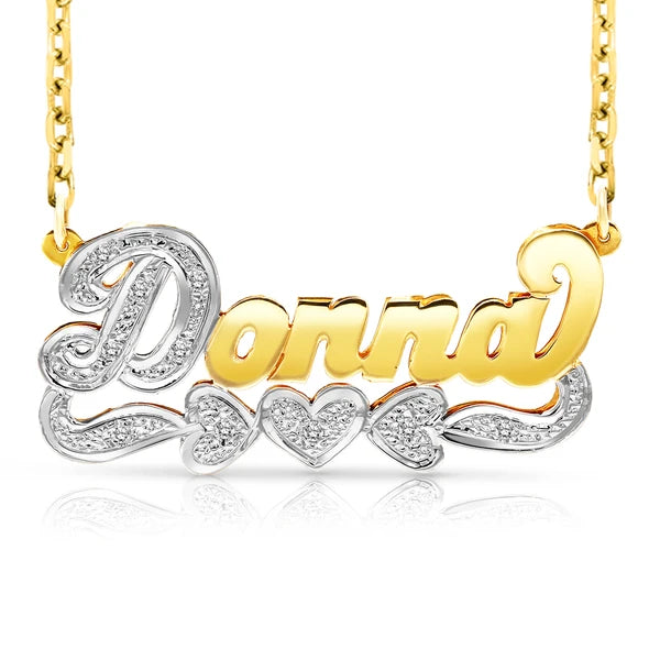14 Karat 3D Name Necklace with Three Hearts