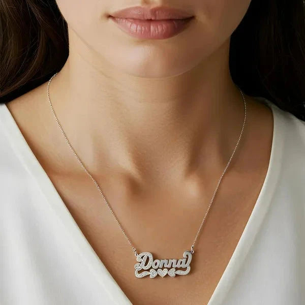 14 Karat 3D Name Necklace with Three Hearts