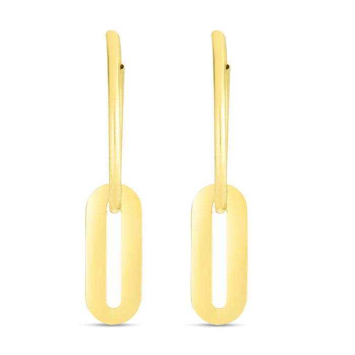 14 Karat Yellow Gold Paper Clip Hoop Earrings