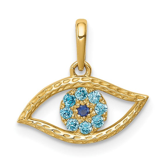 14 Karat Yellow Gold Small Evil Eye Charm Pendant