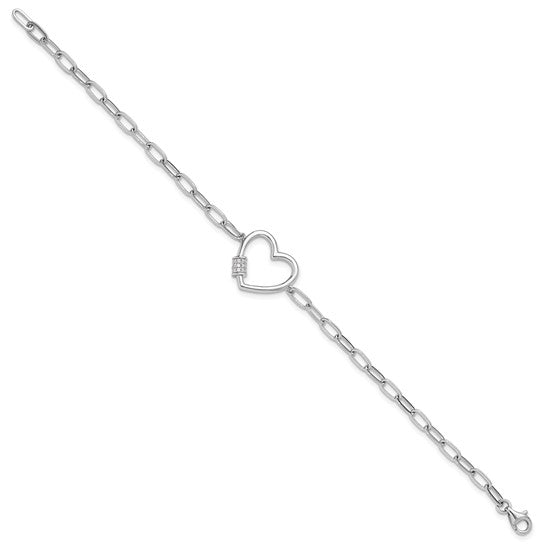 Sterling Silver Open Heart Cubic Zirconia Bracelet - 7.5 inch