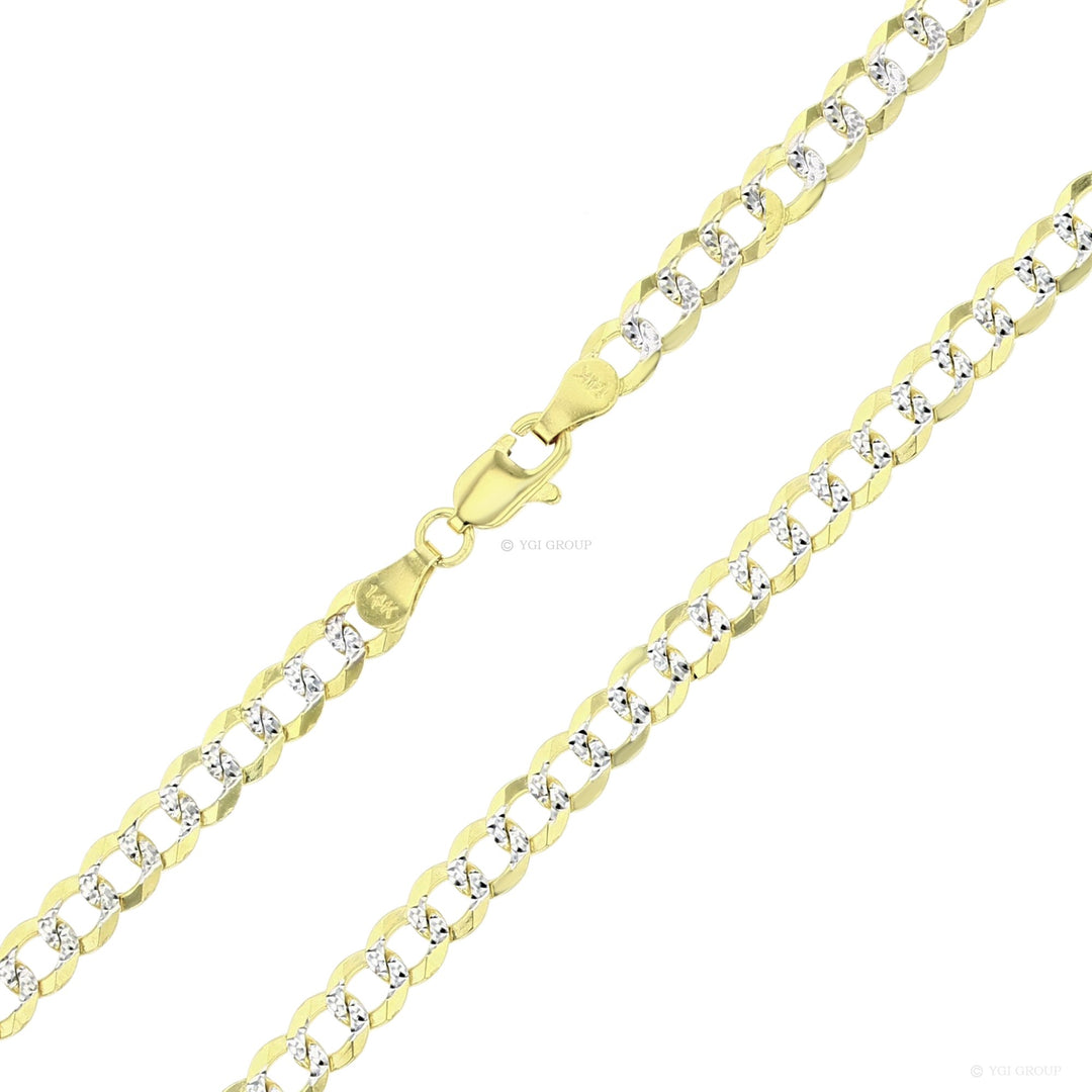 14 Karat 2 Tone Gold Diamond Cut 5mm Pave Cuban Link Chain - 24 inch