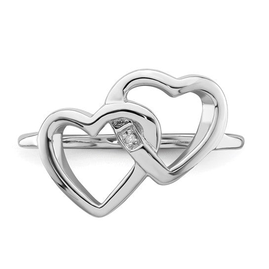 Sterling Silver Double Interlocking Heart Ring - Size 6