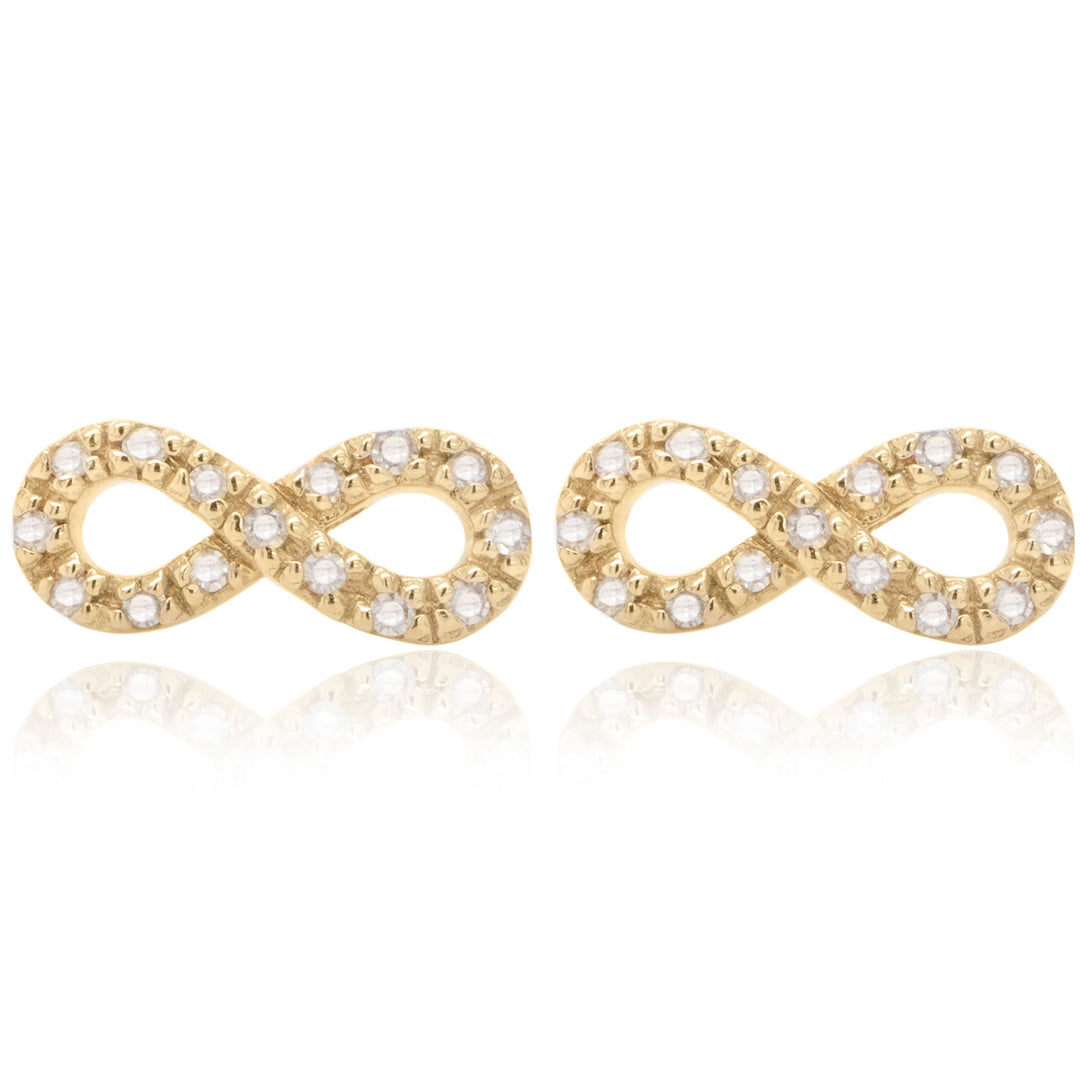 14 Karat Yellow Gold 0.09ct Diamond Infinity Stud Earrings