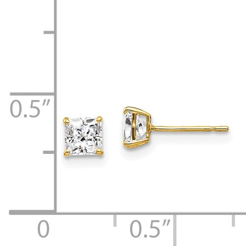 Yellow 14 Karat Gold 4mm Square Cubic Zirconia Studs