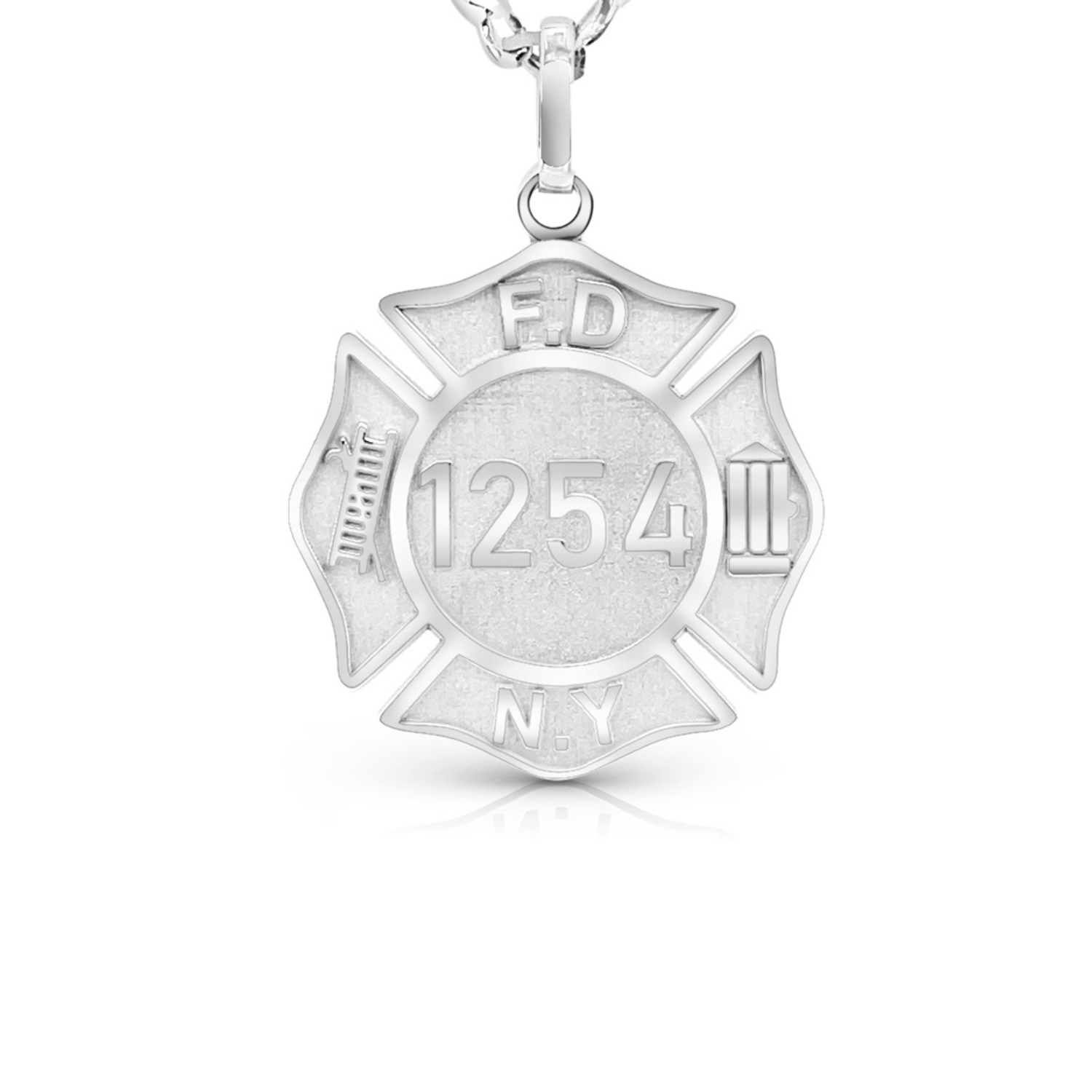 Sterling silver FDNY fire shield pendant custom jewelry mobile banner — AJ's Jewelry Ridgewood Queens NY