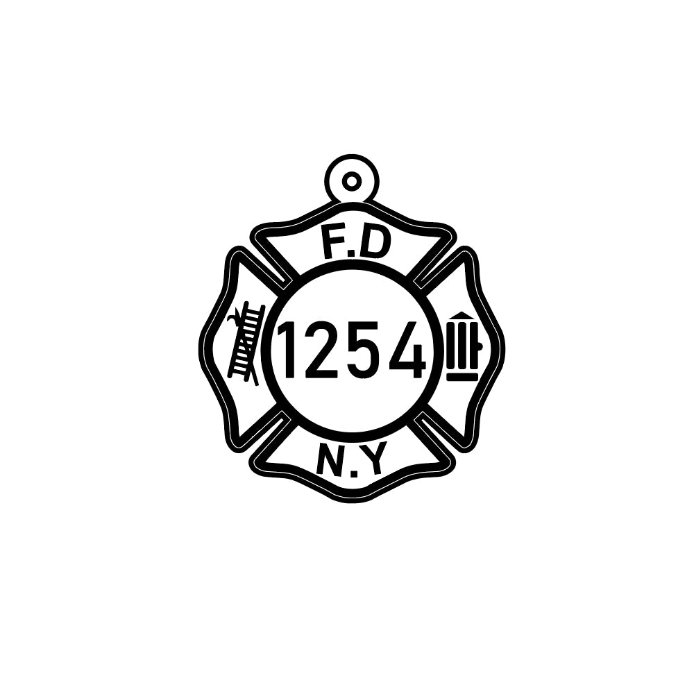 Adobe Illustrator vector design of an FDNY fire shield pendant with badge number built for laser engraving in sterling silver — AJ's Jewelry Queens NY