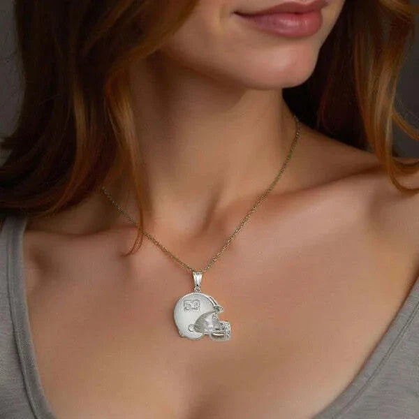Sterling Silver Personalized Football Helmet Charm Pendant with Number