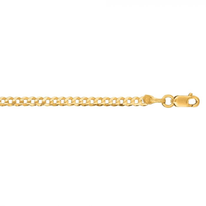 A image showing a gold curb chain on a white background