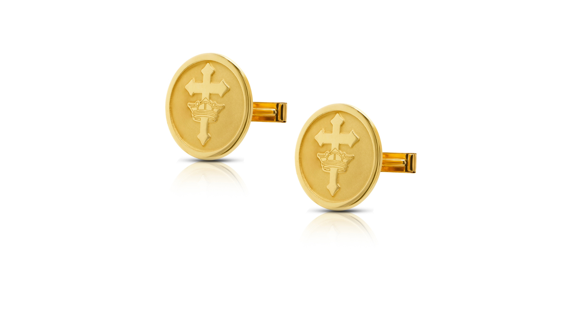 Gold plated St. Helen's Catholic Academy logo cufflinks laser engraved and hand finished at AJ's Jewelry in Queens NY
