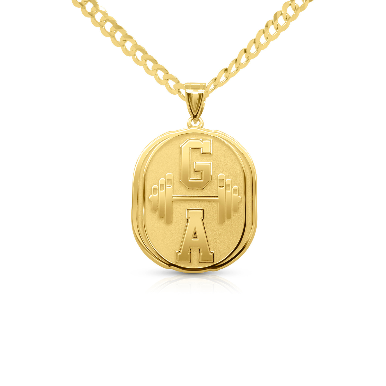 14 karat yellow gold gym logo pendant custom jewelry mobile banner — AJ's Jewelry Ridgewood Queens NY
