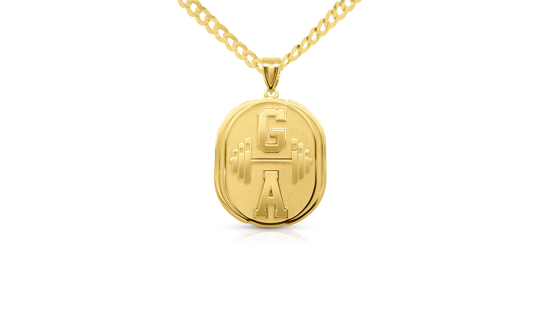 14 karat yellow gold gym logo pendant custom jewelry banner — AJ's Jewelry Ridgewood Queens NY
