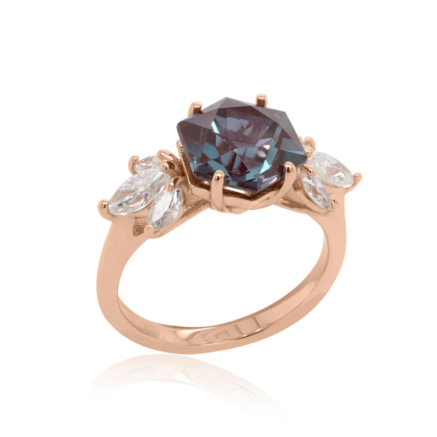 Lab Grown Alexandrite Hexagon, 14K Rose Gold