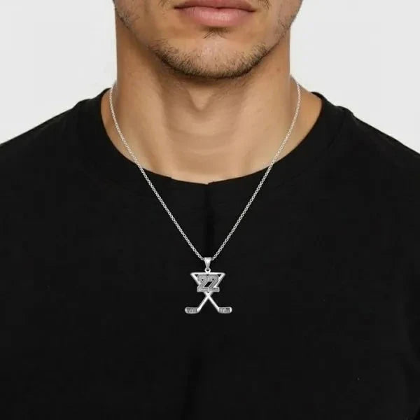 Sterling Silver Personalized Hockey Charm Pendant with Number