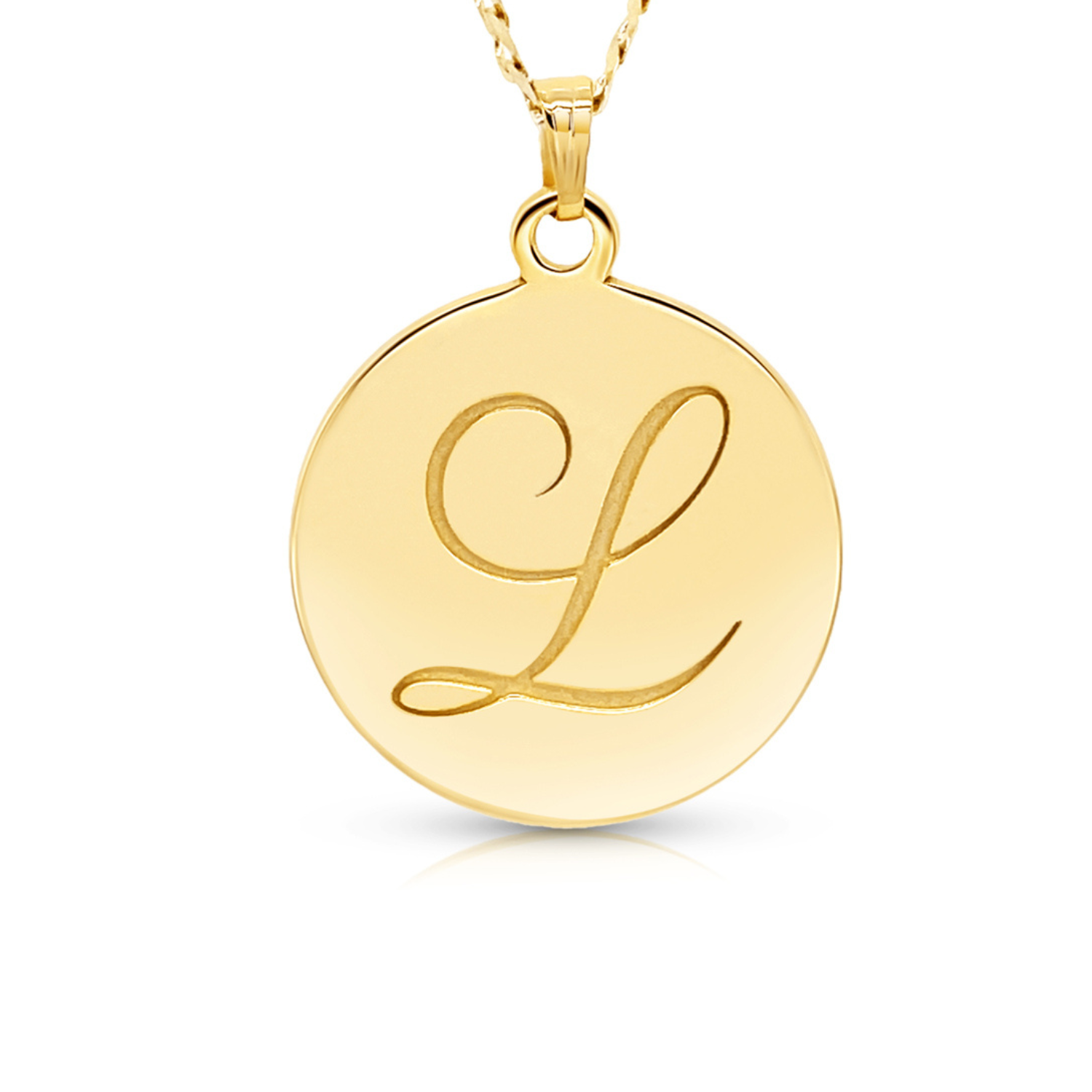 14 karat yellow gold personalized initial disc pendant custom jewelry mobile banner — AJ's Jewelry Ridgewood Queens NY