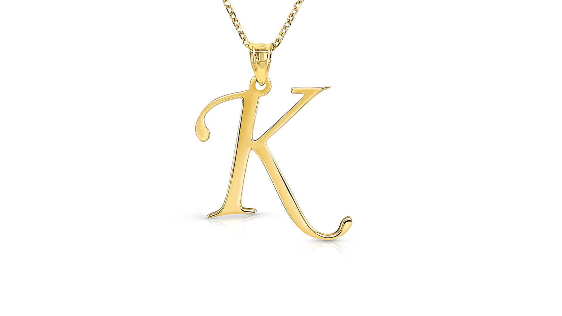 14 karat yellow gold initial K pendant custom jewelry banner — AJ's Jewelry Ridgewood Queens NY