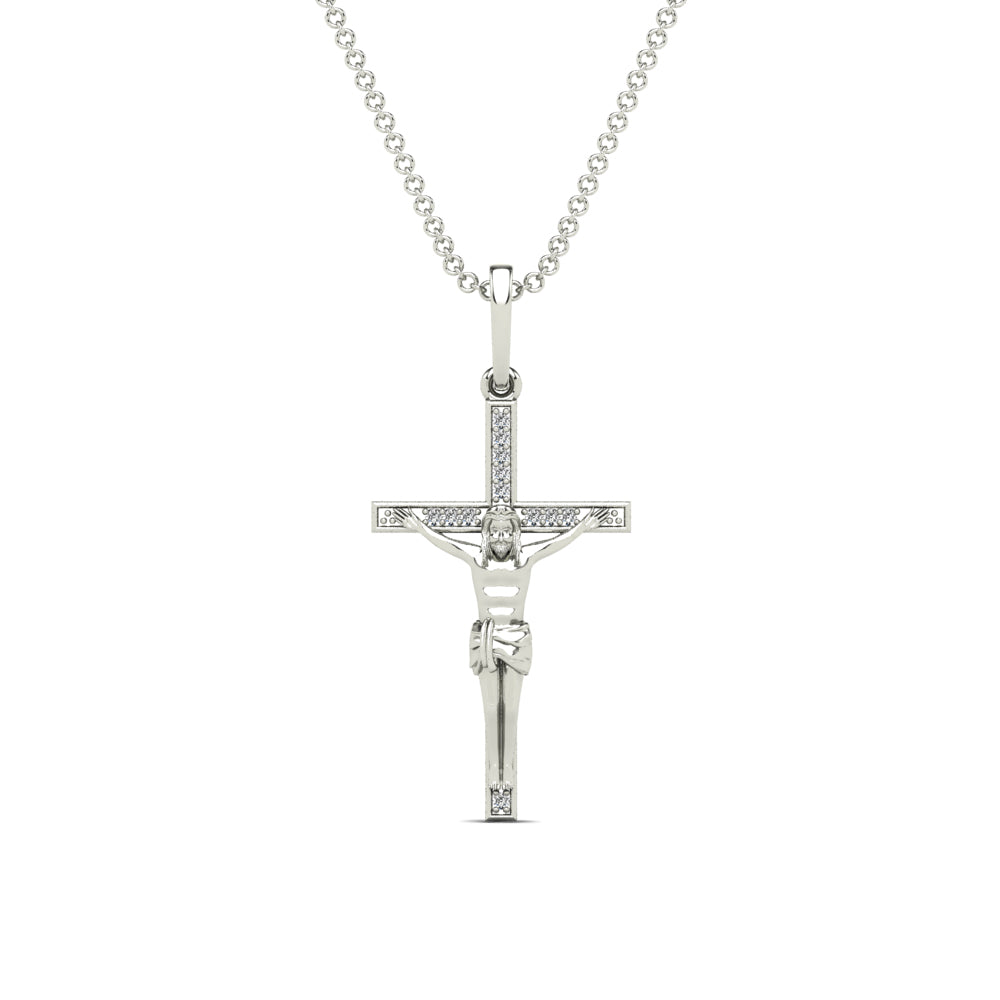 Lady's White 14 Karat Cross Pendant 0.04ctw Round Diamonds — AJ's Jewelry Ridgewood, Queens NY