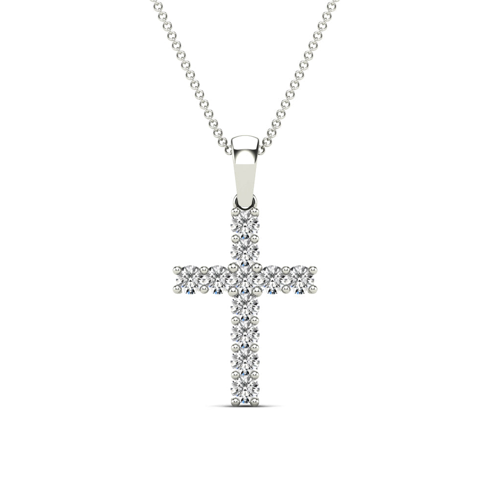 Lady's White 14 Karat Cross Pendant 0.47ctw Round Diamonds — AJ's Jewelry Ridgewood, Queens NY
