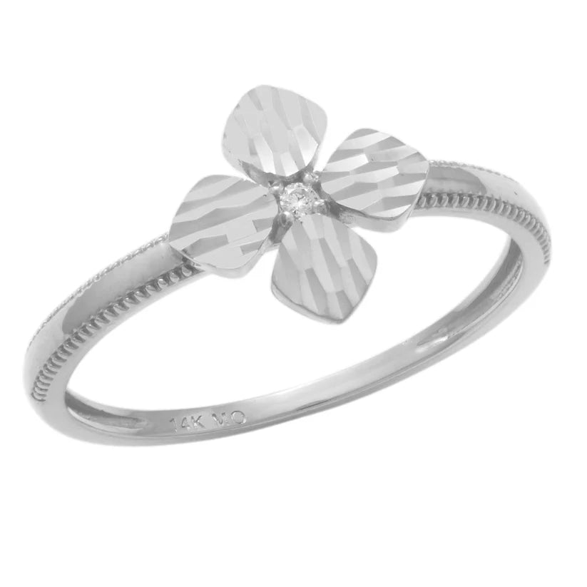 Lady's White 14 Karat Flower Fashion Ring 0.01ctw Round Diamonds Stone: Ruby — AJ's Jewelry Ridgewood, Queens NY