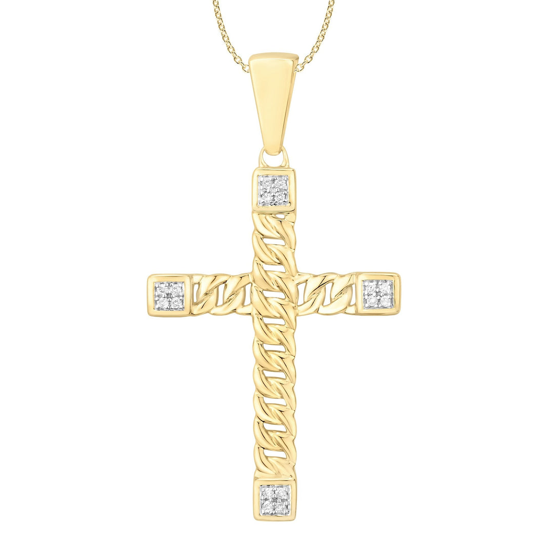 Lady's Yellow 14 Karat Cross Pendant 0.09ctw Round Diamonds — AJ's Jewelry Ridgewood, Queens NY