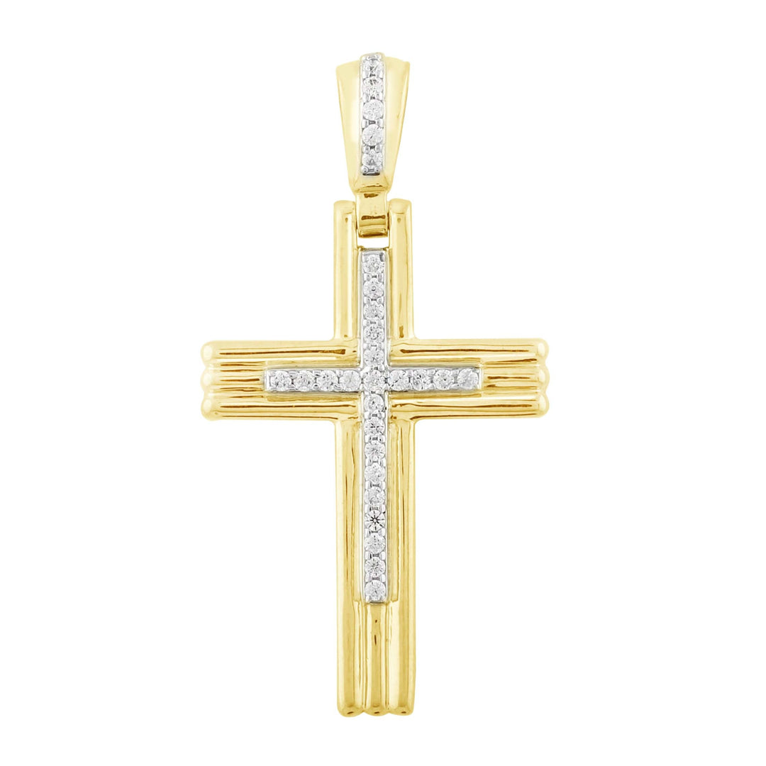 Lady's Yellow 14 Karat Cross Pendant 0.14ctw Round Diamonds — AJ's Jewelry Ridgewood, Queens NY