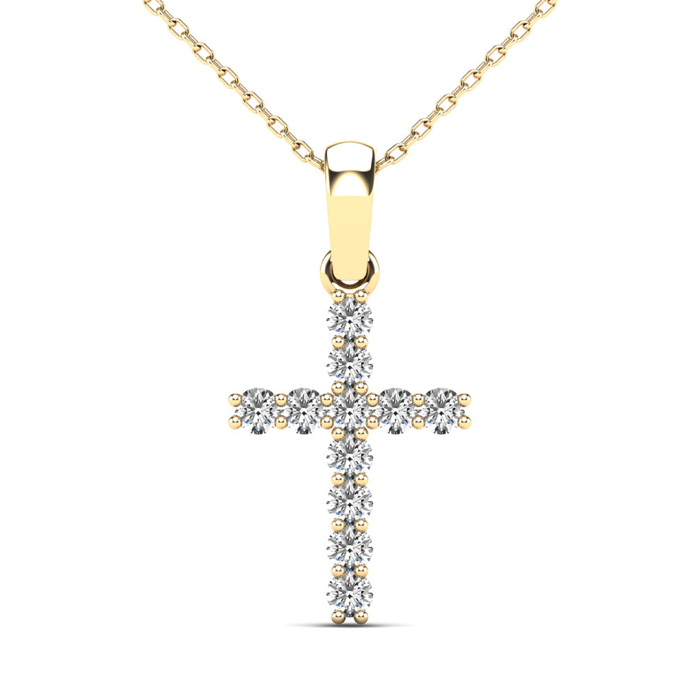 Lady's Yellow 14 Karat Cross Pendant 0.15ctw Round Diamonds — AJ's Jewelry Ridgewood, Queens NY