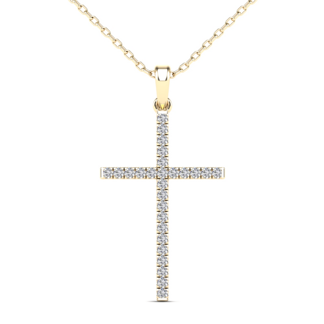 Lady's Yellow 14 Karat Cross Pendant 0.27ctw Round Diamonds — AJ's Jewelry Ridgewood, Queens NY