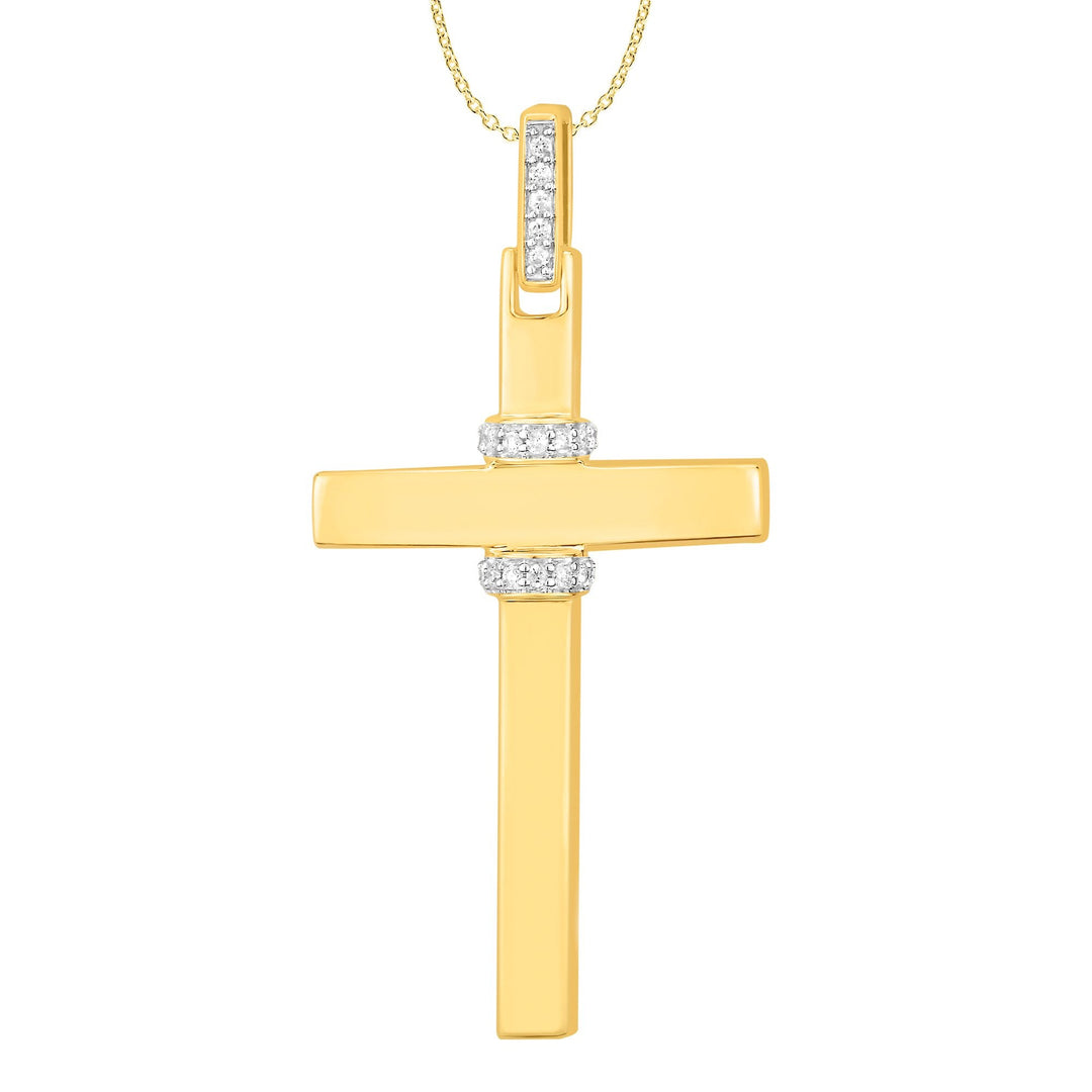 Lady's Yellow 14 Karat Cross Pendant With 0.09ctw Round Diamonds — AJ's Jewelry Ridgewood, Queens NY