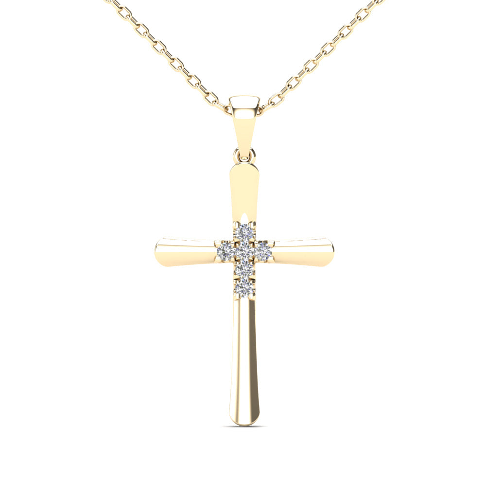 Lady's Yellow 14 Karat Cross Pendant With 0.10ctw Round Diamonds Stone: Diamond — AJ's Jewelry Ridgewood, Queens NY