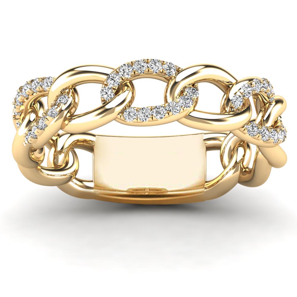 Lady's Yellow 14 Karat Cuban Link Fashion Ring 0.18ctw Round Diamonds — AJ's Jewelry Ridgewood, Queens NY