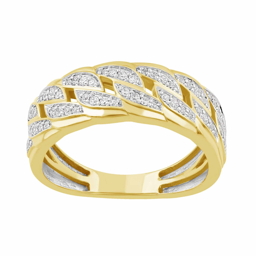 Lady's Yellow 14 Karat Cuban Link Fashion Ring 0.24ctw Round Diamonds — AJ's Jewelry Ridgewood, Queens NY