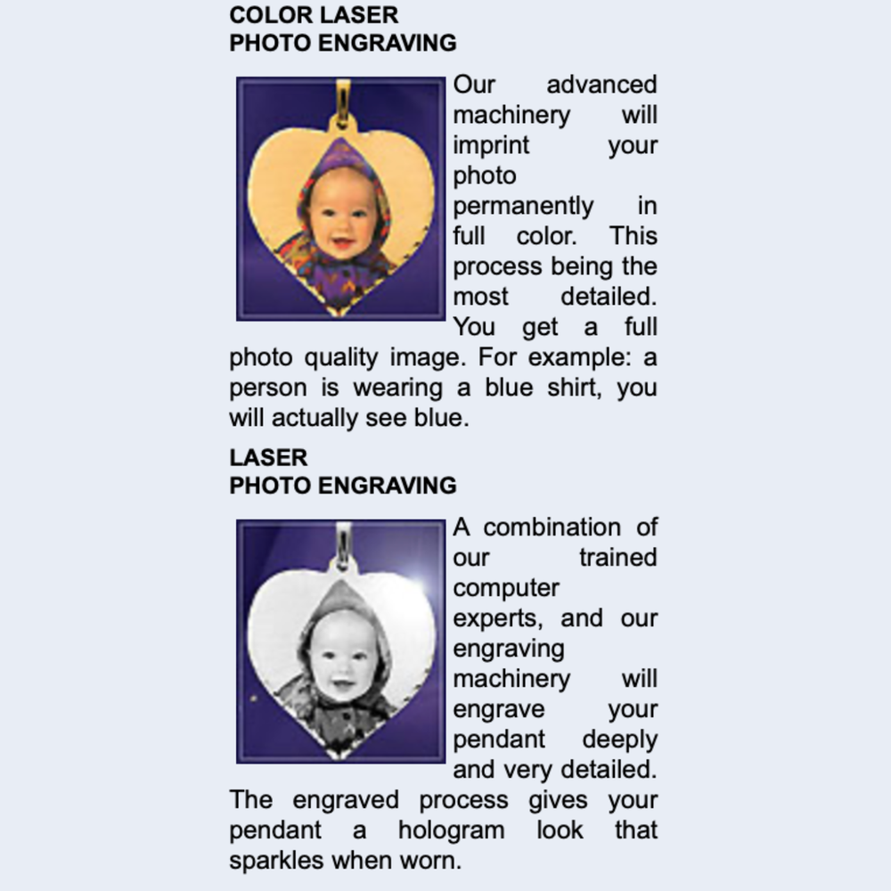 A image showing the different photo styles offered for picture pendants