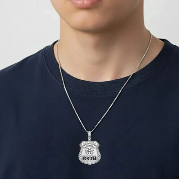 Sterling Silver Personalized Police Badge Charm Pendant with Number and Department