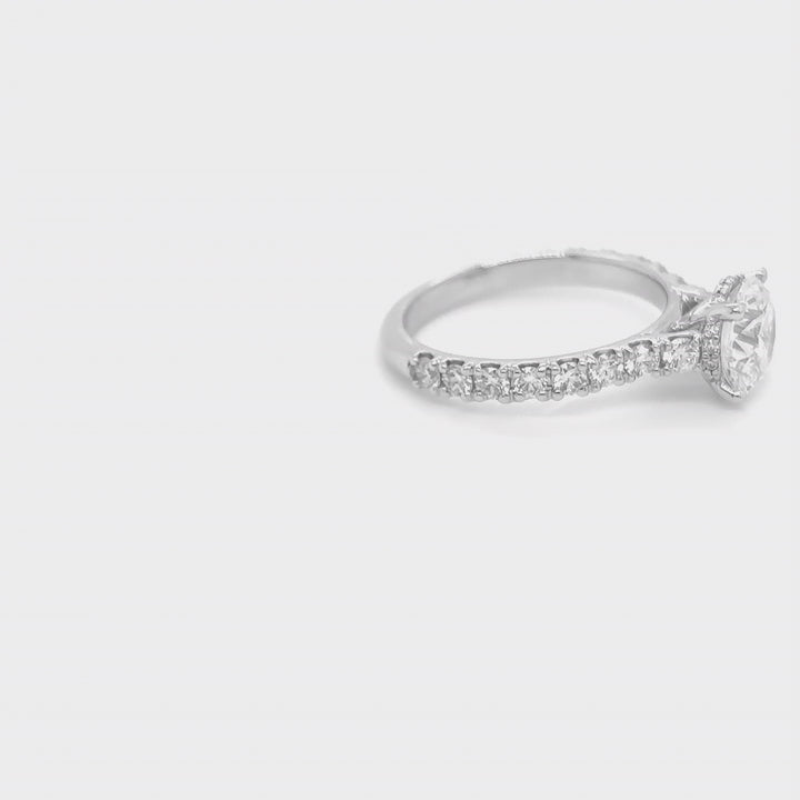 Rotating video of the 14 Karat White Gold 3ct round lab grown diamond engagement ring at AJ's Jewelry in Queens, NY