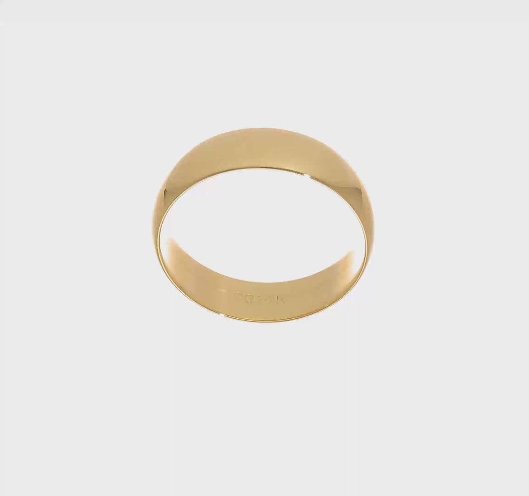 14K Yellow Gold 6mm Half Round Wedding Band