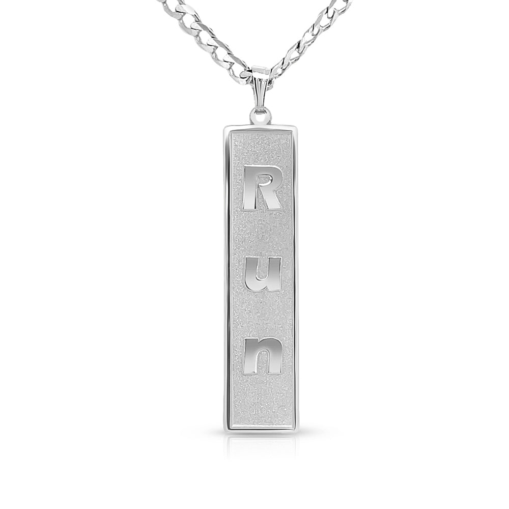 Completed sterling silver marathon run bar commemorative pendant laser-engraved and hand-finished by AJ's Jewelry in Ridgewood Queens NY