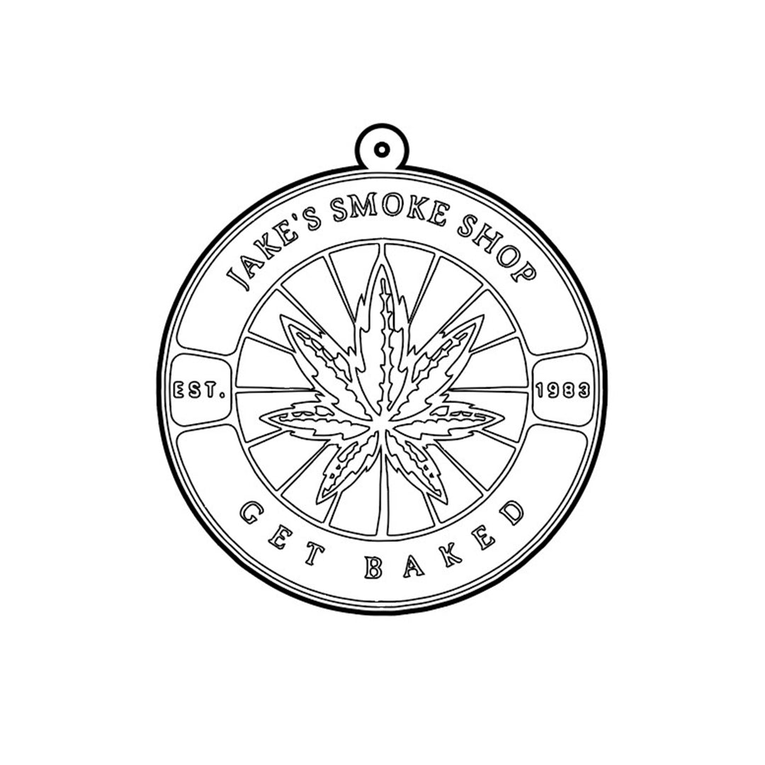 Vector rendering of the smoke shop logo rebuilt for laser engraving and cutting into a sterling silver pendant — AJ's Jewelry Queens NY