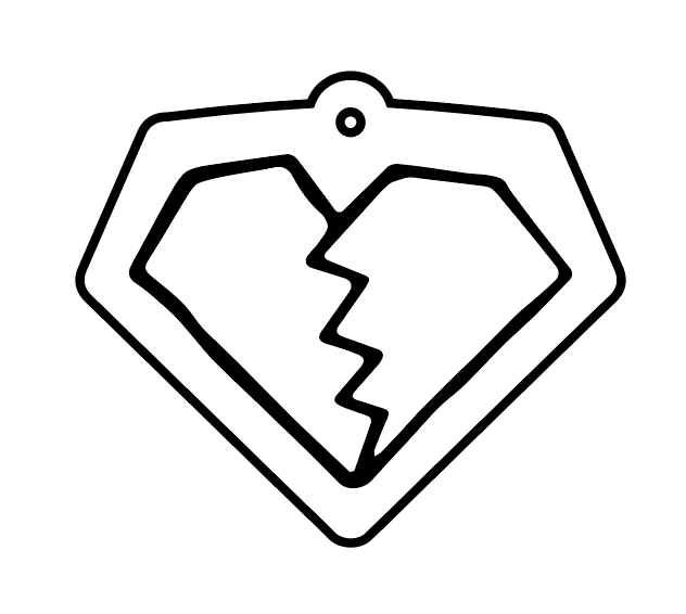Vector art of the broken diamond pendant showing the cut outline, the engraved broken heart linework and the opening for the bail