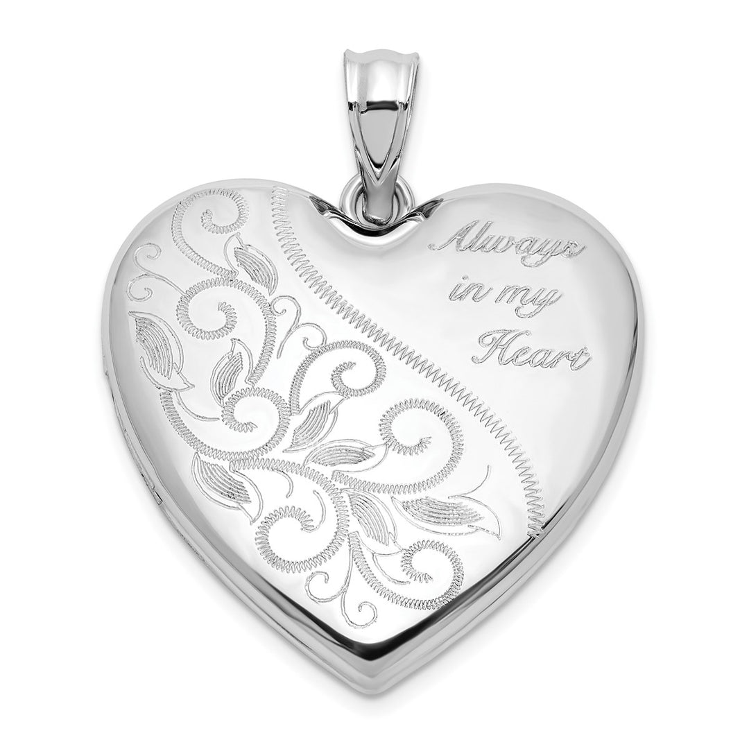 Sterling Silver Rh-plated Filigree Always In My Heart 24mm Heart Locket — AJ's Jewelry Ridgewood Queens NY