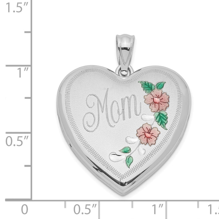 Sterling Silver Rhodium-plated 24mm Enameled Floral Mom Heart Locket — View 4 — AJ's Jewelry Queens NY